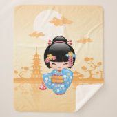 舞妓こけし人形かわいい芸者ガールイエロー シェルパブランケット (正面)