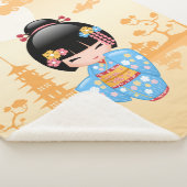 舞妓こけし人形かわいい芸者ガールイエロー シェルパブランケット (3/4)