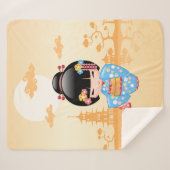 舞妓こけし人形かわいい芸者ガールイエロー シェルパブランケット (正面(横))