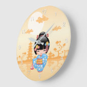 舞妓こけし人形かわいい芸者ガールイエロー ラージ壁時計 (傾斜)