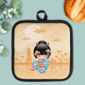 舞妓こけし人形かわいい芸者ガールイエロー 鍋敷き