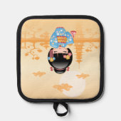 舞妓こけし人形かわいい芸者ガールイエロー 鍋敷き (正面)