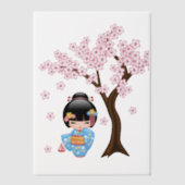 舞妓こけし人形ブルー着物芸者ガールインサート ベラム紙招待状 (正面)