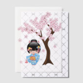 舞妓こけし人形ブルー着物芸者ガールインサート ベラム紙招待状 (オフセット (招待状))