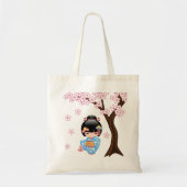 舞妓こけし人形 – 青い着物芸者ガール2 トートバッグ (正面)