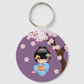 舞妓こけし人形 – 青い着物芸者ガール キーホルダー (正面)