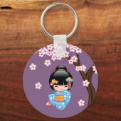 舞妓こけし人形 – 青い着物芸者ガール キーホルダー (裏面)