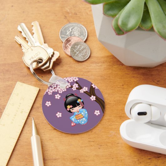 舞妓こけし人形 – 青い着物芸者ガール キーホルダー (デスク)
