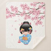 舞妓こけし人形 – 青い着物芸者ガール シェルパブランケット (正面)