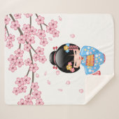 舞妓こけし人形 – 青い着物芸者ガール シェルパブランケット (正面(横))