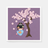 舞妓こけし人形 – 青い着物芸者ガール スタンダードカクテルナプキン (正面)