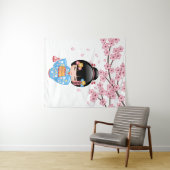 舞妓こけし人形 – 青い着物芸者ガール タペストリー (インサイチュ(横))