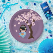 舞妓こけし人形 – 青い着物芸者ガール ペーパープレート (パーティー)