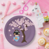 舞妓こけし人形 – 青い着物芸者ガール ペーパープレート (パーティー)