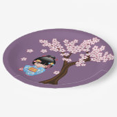 舞妓こけし人形 – 青い着物芸者ガール ペーパープレート (アングル)