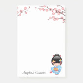 舞妓こけし人形 – 青い着物芸者ガール ポストイット (正面)