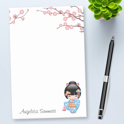 舞妓こけし人形 – 青い着物芸者ガール ポストイット