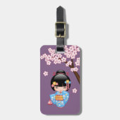 舞妓こけし人形 – 青い着物芸者ガール ラゲッジタグ (正面縦)