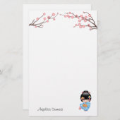 舞妓こけし人形 – 青い着物芸者ガール 便箋 (正面/裏面)