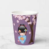 舞妓こけし人形 – 青い着物芸者ガール 紙コップ (裏面)