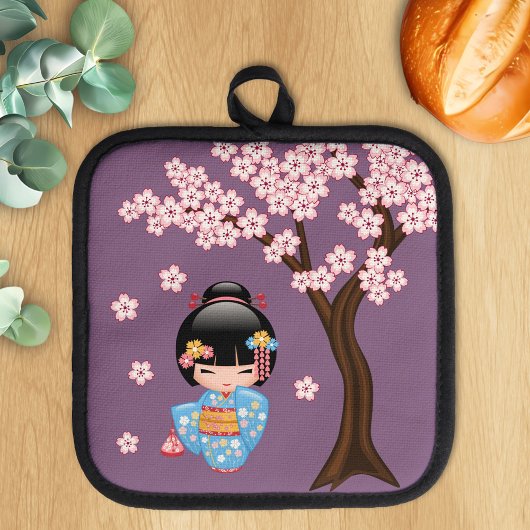 舞妓こけし人形 – 青い着物芸者ガール 鍋敷き