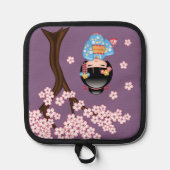 舞妓こけし人形 – 青い着物芸者ガール 鍋敷き (正面)