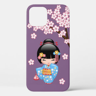 舞妓こけし人形 – 青い着物芸者ガール iPhone 12ケース