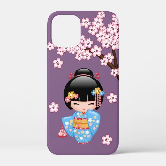 舞妓こけし人形 – 青い着物芸者ガール Case-Mate iPhoneケース (裏面)