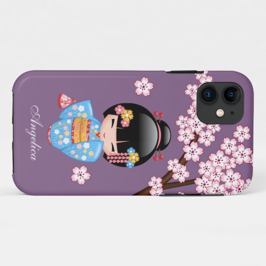 舞妓こけし人形 – 青い着物芸者ガール Case-Mate iPhoneケース (裏面(横))