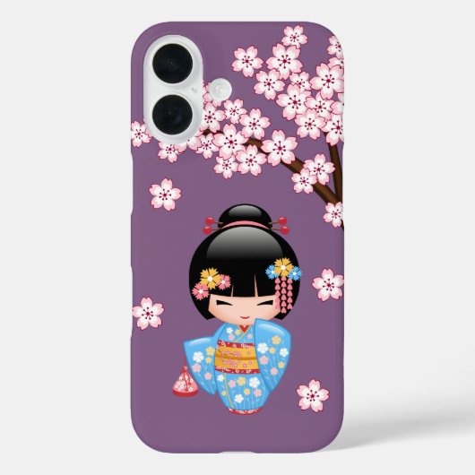 舞妓こけし人形 – 青い着物芸者ガール Case-Mate iPhoneケース (裏面)