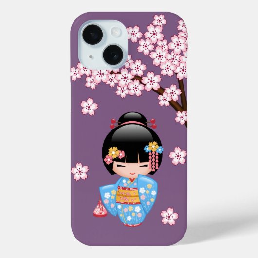 舞妓こけし人形 – 青い着物芸者ガール Case-Mate iPhoneケース (裏面)