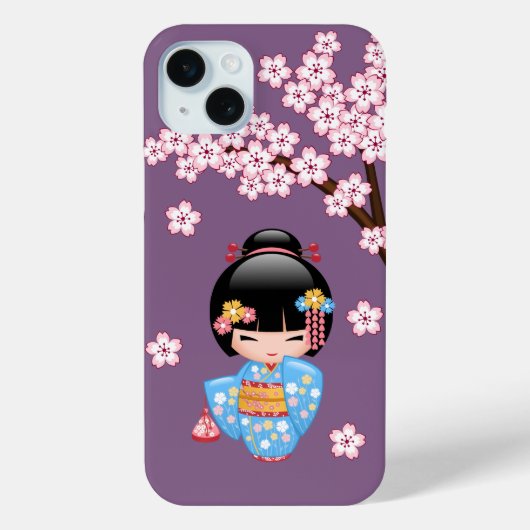 舞妓こけし人形 – 青い着物芸者ガール Case-Mate iPhoneケース (裏面)