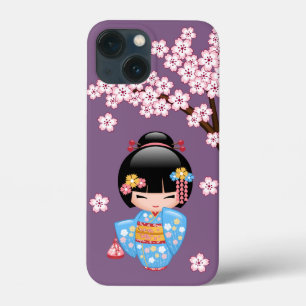 舞妓こけし人形 – 青い着物芸者ガール iPhone 13 MINIケース
