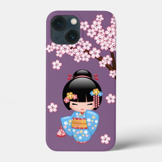 舞妓こけし人形 – 青い着物芸者ガール Case-Mate iPhoneケース (裏面)