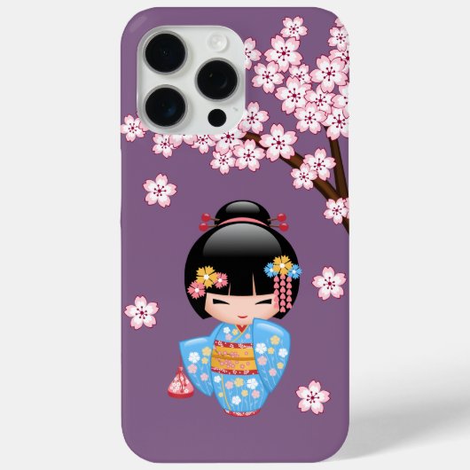 舞妓こけし人形 – 青い着物芸者ガール Case-Mate iPhoneケース (裏面)