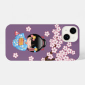 舞妓こけし人形 – 青い着物芸者ガール iPhoneケース (裏面横)