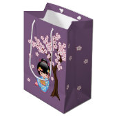 舞妓こけし青い着物芸者女紫 ミディアムペーパーバッグ (正面アングル)