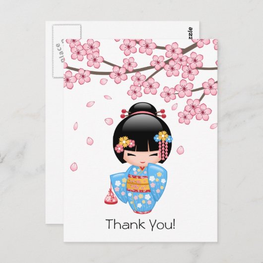 舞妓コケシ人形 - かわいい芸者さんありがとう ポストカード (正面/裏面)