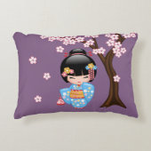 舞妓コケシ人形 - 青い着物の芸者少女 アクセントクッション (正面)