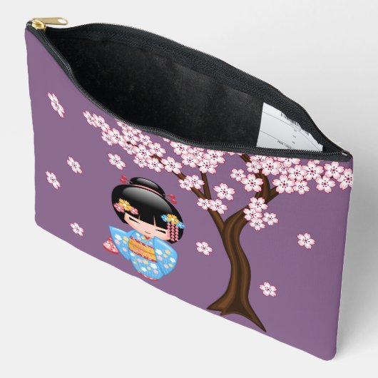 舞子こけし人形 – かわいい日本の芸者ガール アクセサリーポーチ (見開き)