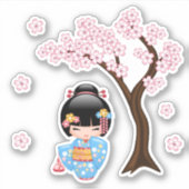 舞子こけし人形 – かわいい日本の芸者ガール シール (正面)