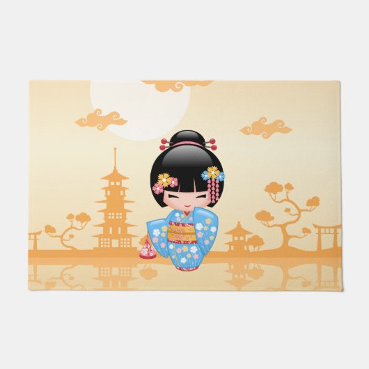 舞子こけし人形 – かわいい日本の芸者ガール ドアマット (正面)