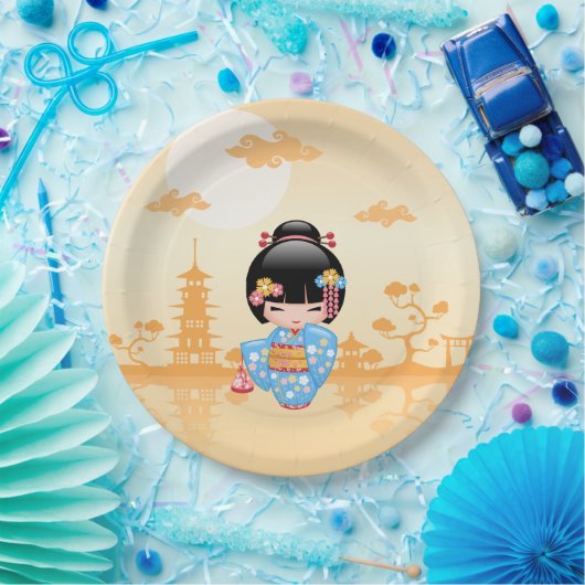 舞子こけし人形 – かわいい日本の芸者ガール ペーパープレート (パーティー)