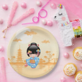 舞子こけし人形 – かわいい日本の芸者ガール ペーパープレート (パーティー)