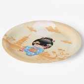 舞子こけし人形 – かわいい日本の芸者ガール ペーパープレート (アングル)