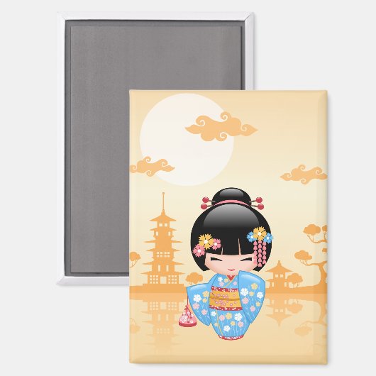 舞子こけし人形 – かわいい日本の芸者ガール マグネット (正面/裏面)