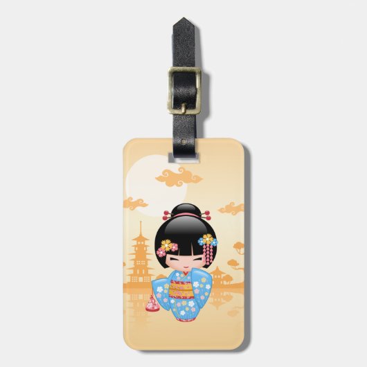 舞子こけし人形 – かわいい日本の芸者ガール ラゲッジタグ (正面縦)
