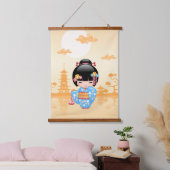 舞子こけし人形 – かわいい日本の芸者ガール 吊り下げ型タペストリー (寝室)