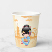 舞子こけし人形 – かわいい日本の芸者ガール 紙コップ (裏面)
