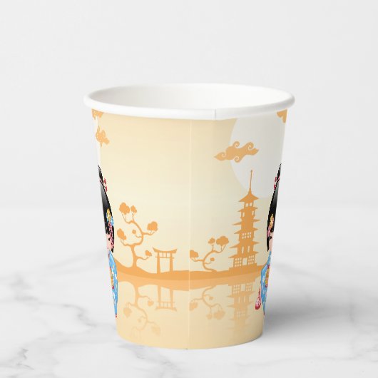 舞子こけし人形 – かわいい日本の芸者ガール 紙コップ (右)